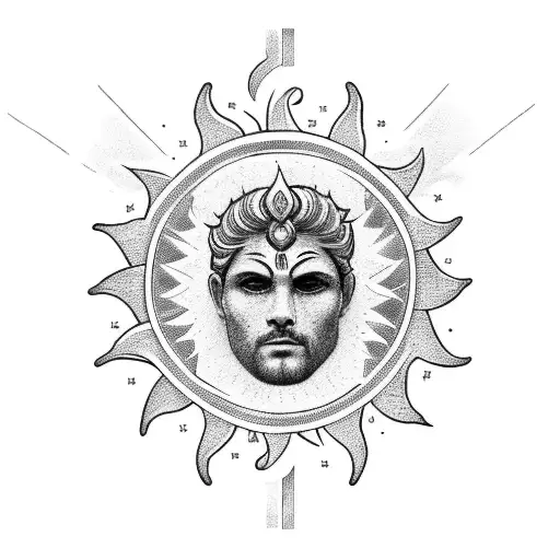 A majestic tattoo featuring Helios, the Greek god of the sun, surrounded by a halo of radiant light tattoo design idea