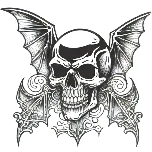 vampire skull and bats flying tattoo design idea