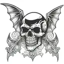 vampire skull and bats flying tattoo design idea