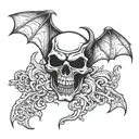 vampire skull and bats flying tattoo design idea