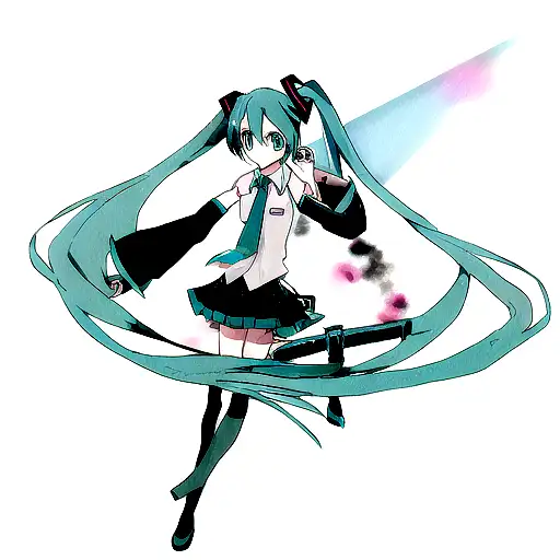 Hatsune Miku with sword design on arm for men tattoo design idea
