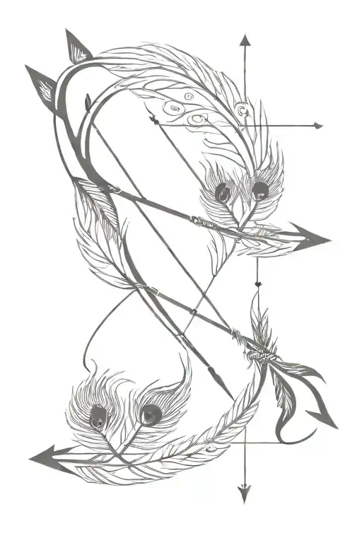 arrow bow with trishul with peacock feathers   tattoo design idea