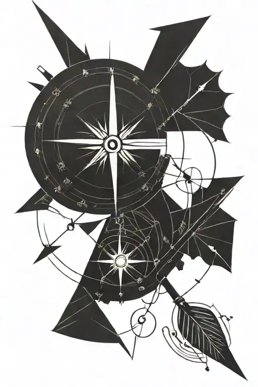 compass with a long arrow piercing tattoo design idea
