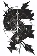compass with a long arrow piercing tattoo design idea
