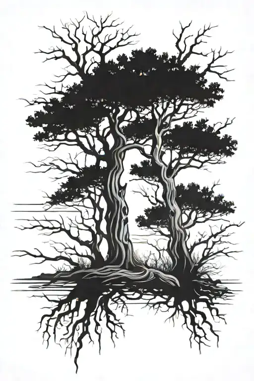 tree driftwood slender tapering in size tattoo design idea