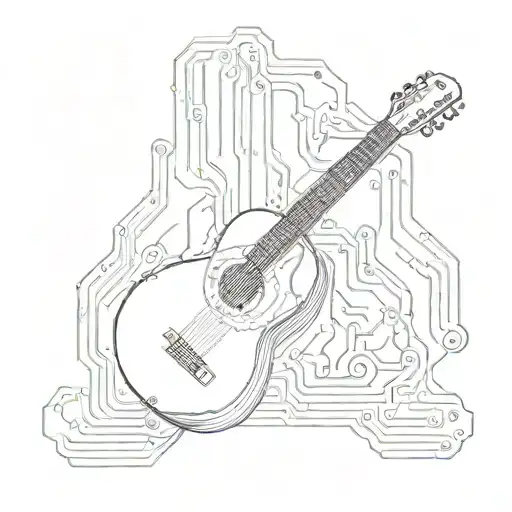 Incorporate a guitar and a circuit board design into a tattoo tattoo design idea
