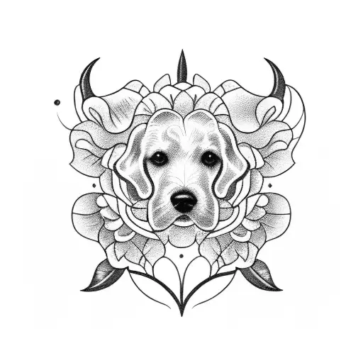 A detailed blackwork tattoo of a dog grooming tools intertwined with floral elements tattoo design idea