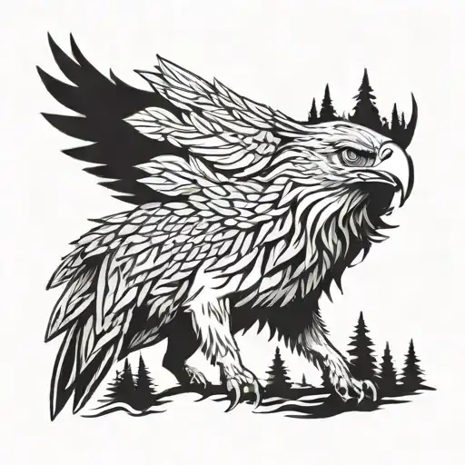 eagle swamp dear and wolf head tattoo design idea