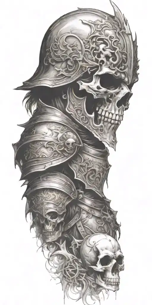 knight with a skull face fading away creating dream like environment  tattoo design idea