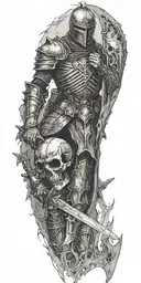 knight with a skull face fading away creating dream like environment  tattoo design idea