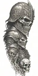 knight with a skull face fading away creating dream like environment  tattoo design idea