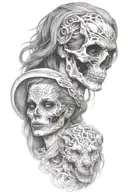 skulled face lady with the wolf tattoo design idea