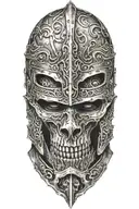knight with skull face with fading away tattoo design idea