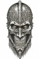 knight with skull face with fading away tattoo design idea