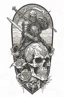 knight with a skull face fading away creating dream like environment  tattoo design idea