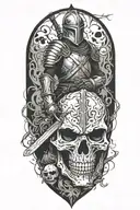 knight with a skull face fading away creating dream like environment  tattoo design idea