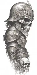 knight with a skull face fading away creating dream like environment  tattoo design idea