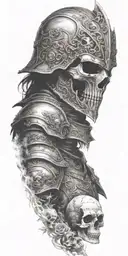 knight with a skull face fading away creating dream like environment  tattoo design idea