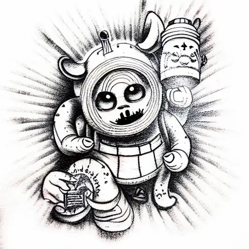 teletubbies with chainsaw horror tattoo design idea