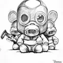 teletubbies with chainsaw horror tattoo design idea