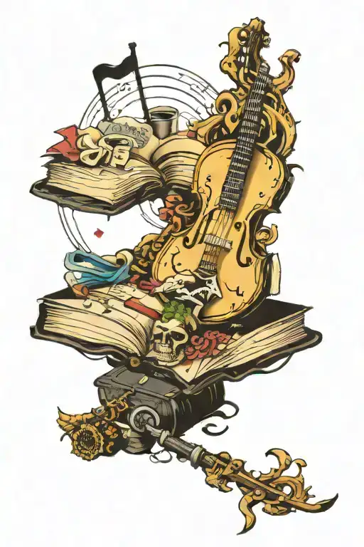 Music, books, life, dark, depression, grief, dead, broken tattoo design idea