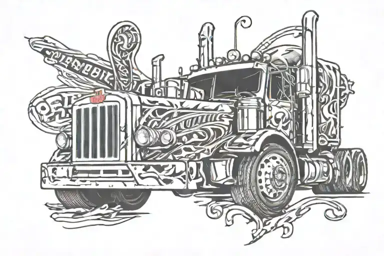 peterbilt logo with ragged banners trailing behind  tattoo design idea