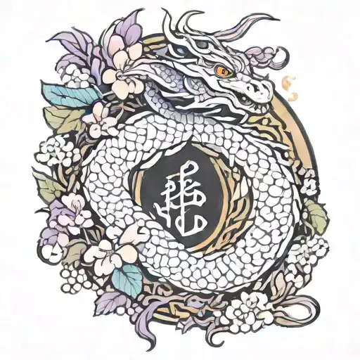 wisteria flowers and dragon and white snake tattoo design idea