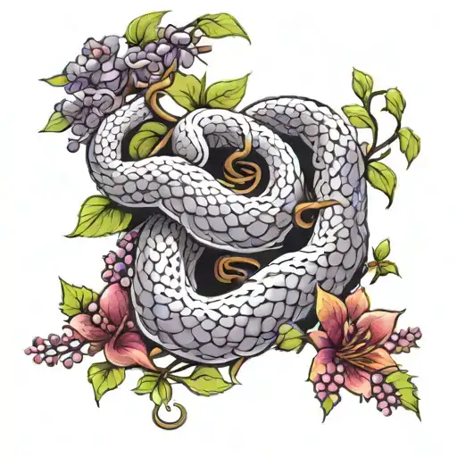 wisteria flowers and white snake tattoo design idea