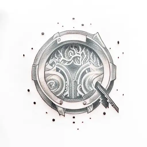A minimalist tattoo of a fantasy book with a keyhole on the cover tattoo design idea