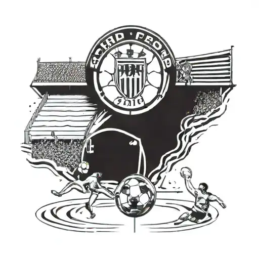 A detailed illustration of a soccer field with the Grad Zagreb logo in the center circle, surrounded by cheering fans tattoo design idea