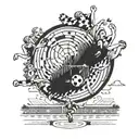 A detailed illustration of a soccer field with the Grad Zagreb logo in the center circle, surrounded by cheering fans tattoo design idea