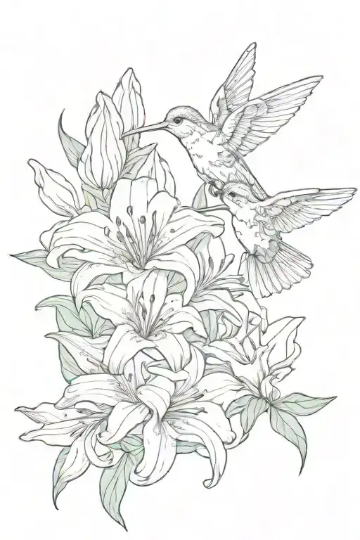 flower bouquet with easter lilies and a hummingbird with grandma on it  tattoo design idea