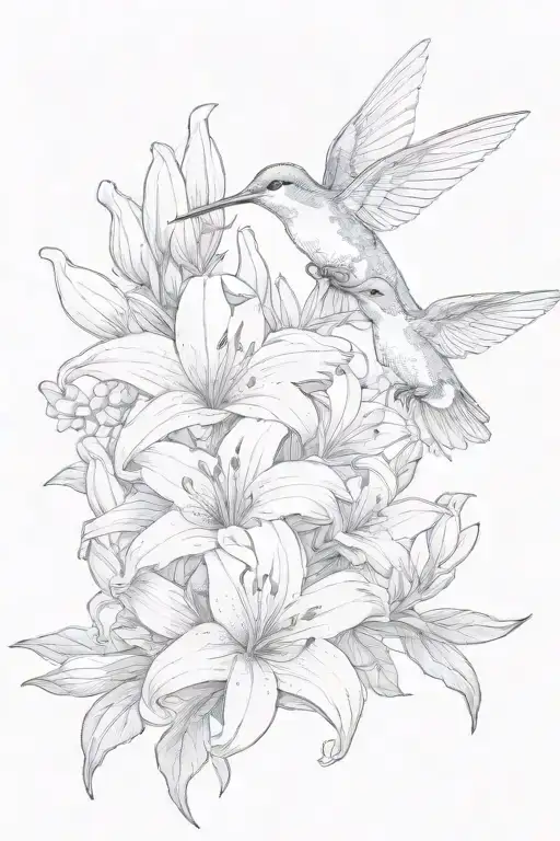 flower bouquet with easter lilies and a hummingbird with grandma on it  tattoo design idea