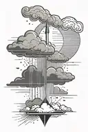Arrow going through a cloud with a sun behind the cloud, and rain coming down from the cloud  tattoo design idea