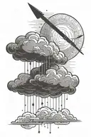 Arrow going through a cloud with a sun behind the cloud, and rain coming down from the cloud  tattoo design idea