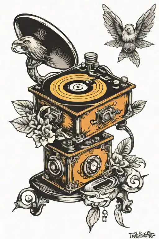 old record player tattoo design idea