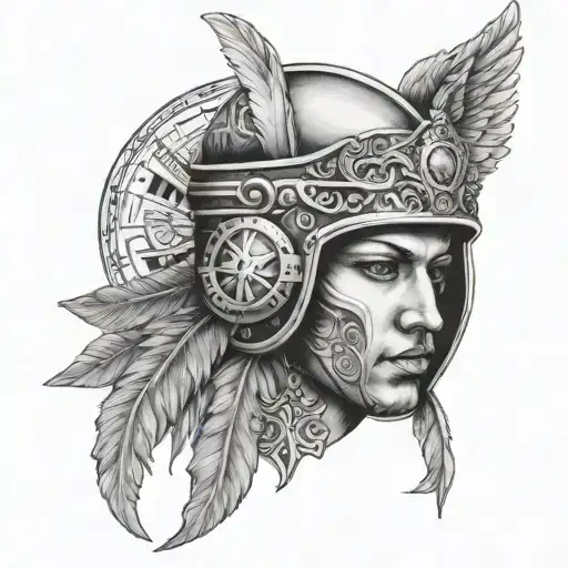 portrait and angel wing and halo and ski mask tattoo design idea