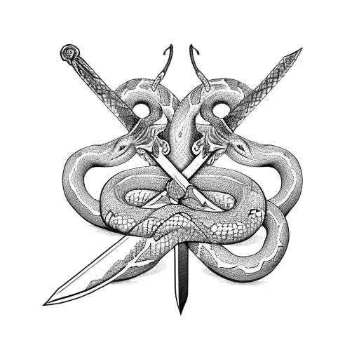 a sword surrounded by a snake and butterfly tattoo design idea