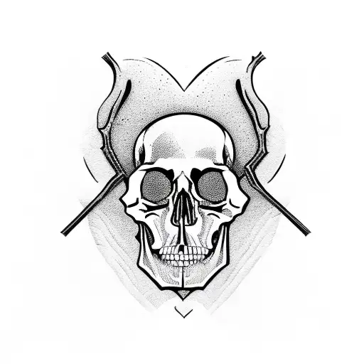 woodcut skull with heart shaped eyes tattoo design idea