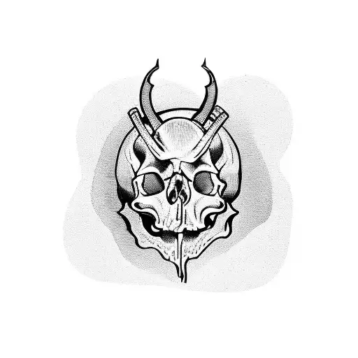 woodcut skull with heart shaped eyes tattoo design idea