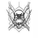 woodcut skull with heart shaped eyes tattoo design idea