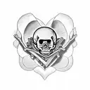 woodcut skull with heart shaped eyes tattoo design idea