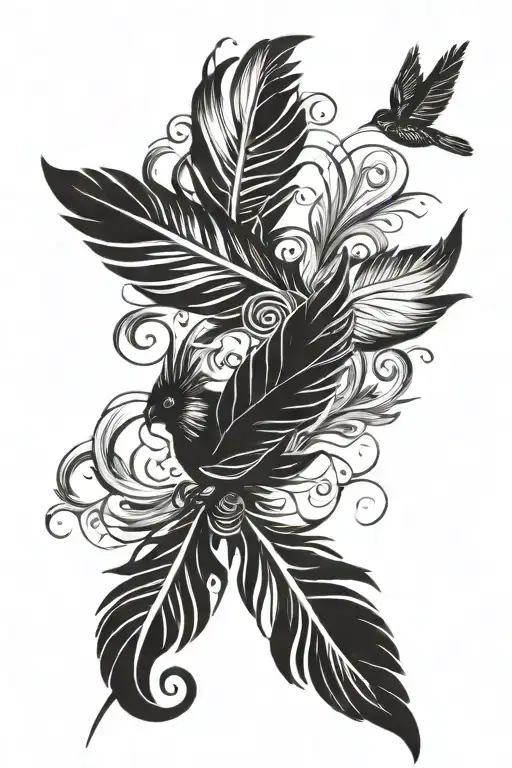 black feather with flying bird  tattoo design idea