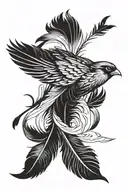 black feather with flying bird  tattoo design idea