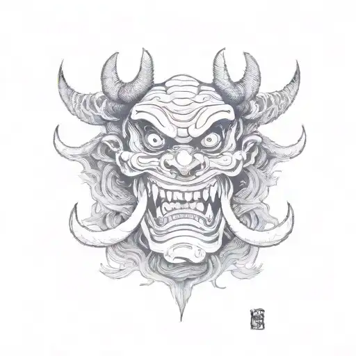Oni mask colour throat  tattoo design idea