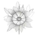 A minimalist sketch of a mirror reflecting a blooming wildflower, symbolizing self-love tattoo design idea