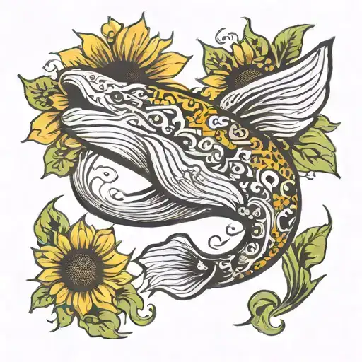 Sunflower whale semi colon tattoo design idea