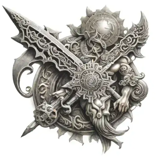 need a tatto combining weapons of all important Hindu gods  tattoo design idea