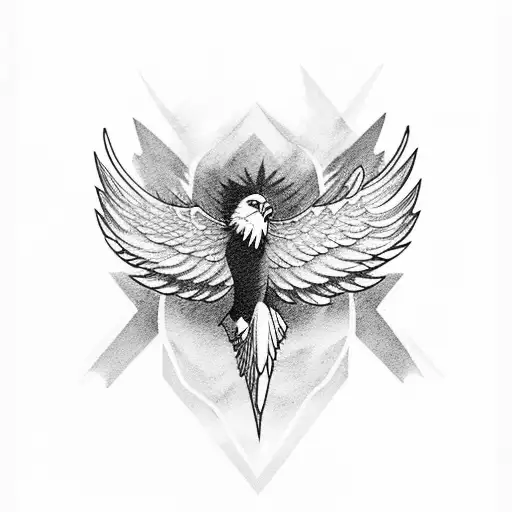 eagle flying with feathers open and looking backward tattoo design idea