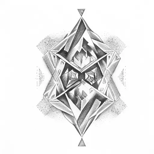 Diamond split in half by a sword on fire tattoo design idea